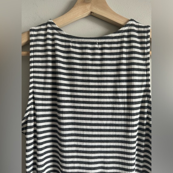 White Grey Striped Pullover Dress Beachwear Casual Stretch Summer Dress - Picture 6 of 6